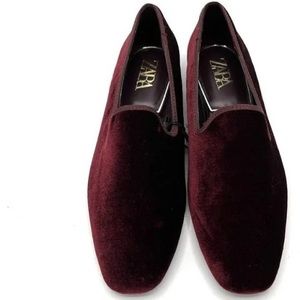 Zara Maroon/ Red Velvet Loafers